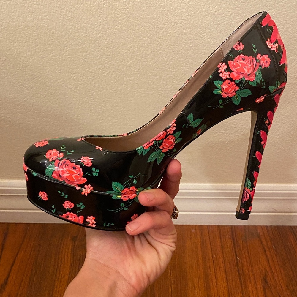 Betsey Johnson Floral Platform Heels Lace-Up Stiletto Size 7.5 Rockabilly Pin-Up - Picture 3 of 14